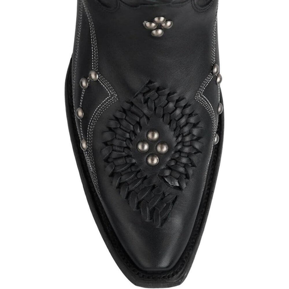 Women's Black Leather Embroidery Knee High Western Cowgirl Boots Lightweight - Picture 5 of 6